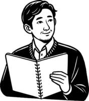 Thoughtful Man Reading Notebook Ideal for Illustration and Graphic Design Projects vector