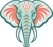 Stylized Elephant Head Graphic with Vibrant Colors and Intricate Patterns for Tattoo and Art vector