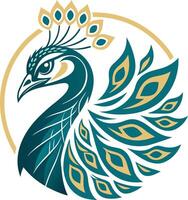 Elegant Peacock Design with Intricate Feathers for Tattoo and Coloring Applications vector