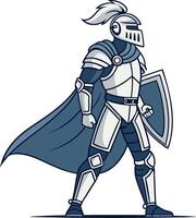 Brave Knight in Armor with Shield and Cape for Fantasy Design and Illustration vector