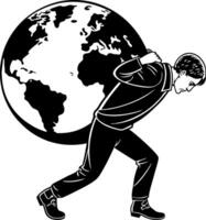 Person Struggling to Carry Globe Representing Global Burden and Responsibility vector