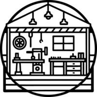 Vintage Workshop Illustration Featuring Tools Workbench and Lighting for DIY Projects vector