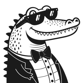 Cool Alligator Character in Tuxedo with Sunglasses Ideal for Playful Designs and Print Projects vector