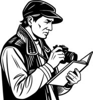 Focused grapher Recording Notes with Camera Capture for Creative Projects vector