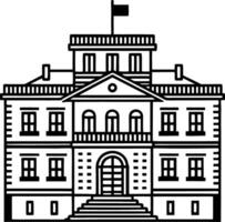 Classic Architectural Building with Flag and Steps Outline Design for Illustration and Coloring vector