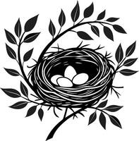 Intricate Bird Nest with Eggs Surrounded by Lush Greenery Perfect for Nature Inspired Designs vector