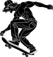 Dynamic Male Skater Performing Trick on Skateboard with Athletic Build and Cap vector
