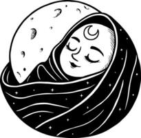 Dreamy Baby Wrapped in Stars and Moonlight Intricate Illustration for Tattoos and Coloring vector