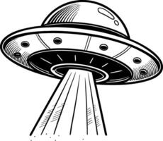 UFO Flying Saucer with Beam of Light Illustration Perfect for Tattoo Design and Merchandise vector