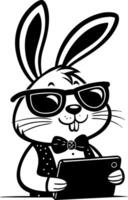 Stylish Rabbit in Sunglasses and Bowtie Holding a Tablet Perfect for Fun Illustrations vector