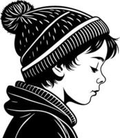 Profile of a Thoughtful Boy Wearing a Knitted Beanie and Hoodie for Creative Design Inspiration vector