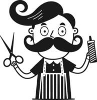 Barber Character with Scissors and Styling Product for Fun Illustrations and Tattoos vector