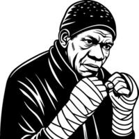 Boxer Ready for Fight Emphasizing Strength and Determination in Bold Black and White Design vector