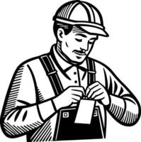 Illustration of a Skilled Worker Attaching a Name Tag in Professional Workwear vector