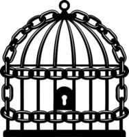Detailed Black and White Birdcage Design with Lock and Chains for Tattoo and Graphic Projects vector
