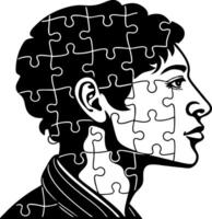 Profile Silhouette of a Person with Puzzle Pieces Concept Representing Identity and Connection vector