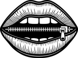 Artistic Illustration of Zippered Lips Symbolizing Secrets and Expression for Tattoo and Design vector