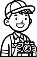 Happy Boy with Camera Line Art for Themes and Childrens Projects vector