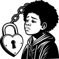 Emotional Portrait of a Young Person with Heart Lock Symbolizing Vulnerability and Protection vector