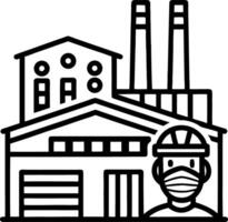 Industrial Worker with Mask and Safety Helmet in Front of Factory Buildings vector