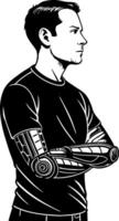 Futuristic Male Character with Cybernetic Arm in Profile View for Concept Art and Design vector