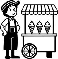 Cheerful Ice Cream Vendor with Cart Serving Delicious Soft Serve Cones for Fun Designs vector