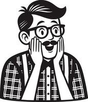Excited Young Man with Glasses and Mustache Expression Graphic for Fun Projects vector