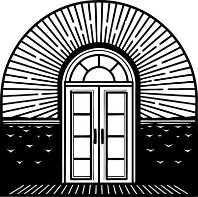 Stylized Doorway with Radiating Sunbeams and Minimalist Design for Home Decor Inspiration