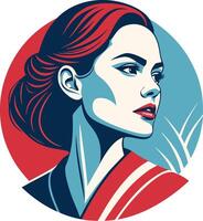 Elegant Woman Profile Portrait with Red and Blue Color Scheme for Design and Illustration vector