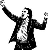 Victorious Businessman Celebrating Success with Raised Fist in Formal Attire Illustration vector