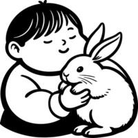 Child Embracing Cute Rabbit Adorable Friendship Illustration for Kids Activities and Crafts vector