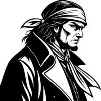 Detailed Pirate Man Illustration for Tattoo Design or Merchandise Use vector