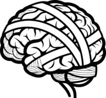 Intricate Brain Design with Ribbon Elements Ideal for Tattoo Art and Coloring Projects vector