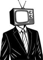 Stylish Businessman with Vintage Television Head for Unique Art and Design Projects vector