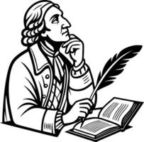 Thinking Man with Quill Pen and Open Book Ideal for Vintage Illustrations and Educational Themes vector