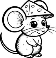 Cute Cartoon Mouse with Cheese Hat Perfect for Coloring Books and Kids Crafts vector