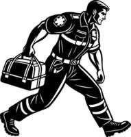 Emergency Medical Technician Running with Medical Bag for First Aid and Health Themes vector