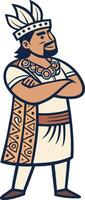Proud Indigenous Leader in Traditional Attire with Feathers and Ornamentation Art vector