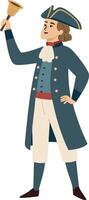 Historical Figure in Colonial Attire Ringing Bell Art for Educational and Creative Projects vector