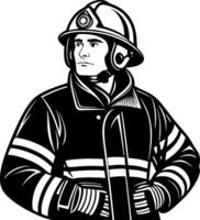 Brave Firefighter Portrait Standing Strong in Uniform with Helm and Stripes vector