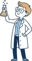 Cheerful Scientist Holding a Flask with Liquid for Educational and Creative Projects vector