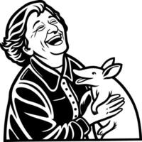 Joyful Woman Holding Happy Piglet Capturing Delightful Connection in Nature vector
