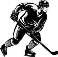 Dynamic Ice Hockey Player in Action Skating with Stick and Puck for Sports Design Projects vector