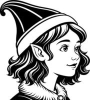 Whimsical Elf Girl Character Profile with Playful Expression for Coloring and Tattoo Design vector