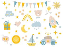 Cute children's set of elements for creating designs and decorating vector