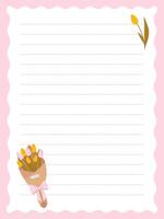 Notebook page template with a cute spring bouquet of tulips vector