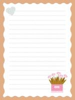 Notebook page template with a cute heart and a beautiful bouquet of tulips vector