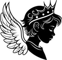 Elegant Winged Angel Child with Crown Silhouette for Diverse Creative Uses vector