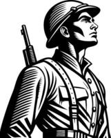 Determined Soldier Profile Facing Forward Representing Valor and Courage in Battle vector