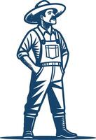 Confident Farmer Standing with Hands in Pockets Wearing Hat and Overalls vector